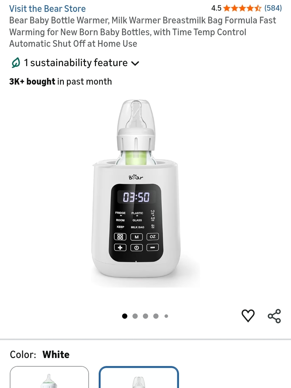 Bear Digital Baby Bottle Warmer in White